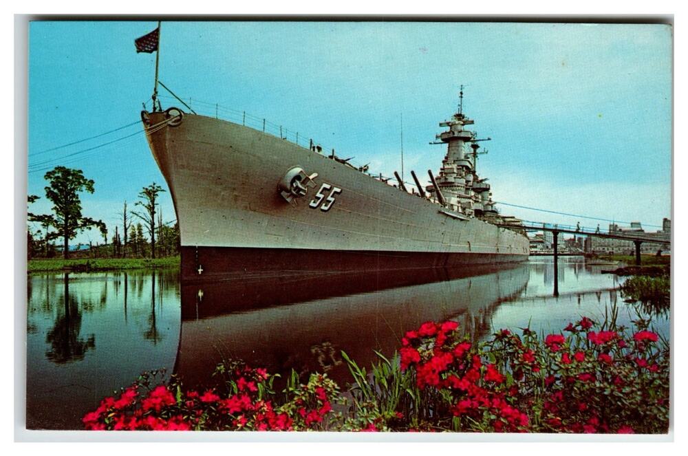USS North Carolina BB-55 Battleship Wilmington NC Plastichrome Postcard